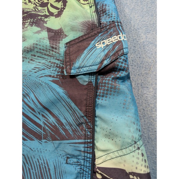 Speedo Mens Tropical Floral Palm Print Swim Trunks Blue Green Board Shorts Med - Picture 2 of 8